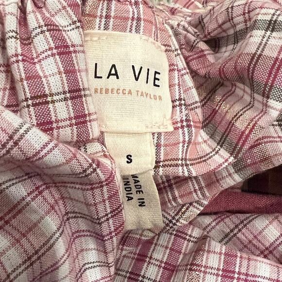 La Vie Rebecca Taylor Cold Shoulder Lurex Plaid Midi Dress Size Small - Picture 8 of 11